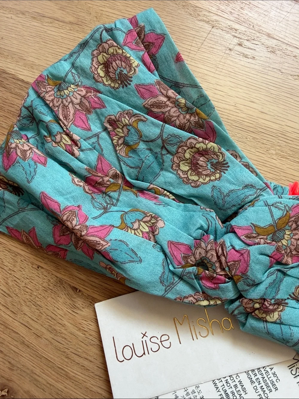 NWT! Louise Misha Floral Twisted Headband in Teal/Pink Girls sz 8-12 year (T4)